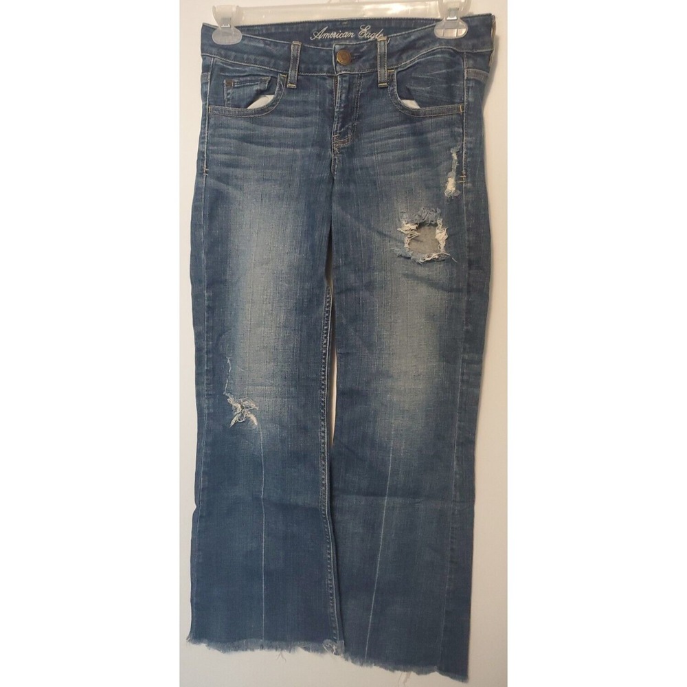 American Eagle Outfitters Hipster‎ Flared Jeans Womens 4 Distressed Blue